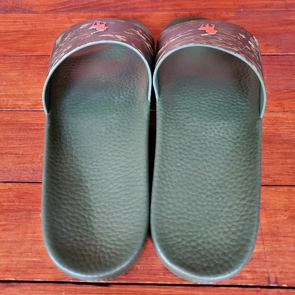 Polo Ralph Lauren Slides Men 14 Green Tropical Island Hawaiian Big Pony‎ New